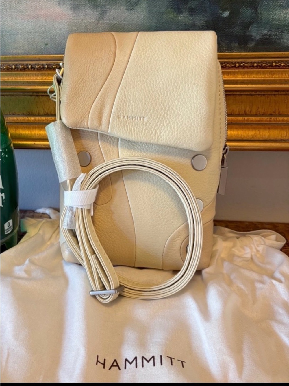 Hammitt VIP NWT Coastal Crossbody Marbled Cream Leather Bag & Dust Bag